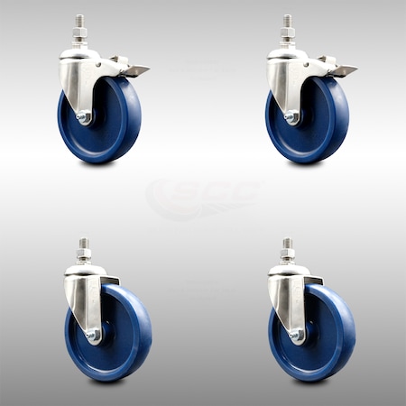 Service Caster 5 Inch 316SS Solid Polyurethane 10mm Threaded Stem Caster Lock Brake, 2PK SCC-SS316TSTTL20S514-SPUS-M1015-2-S2